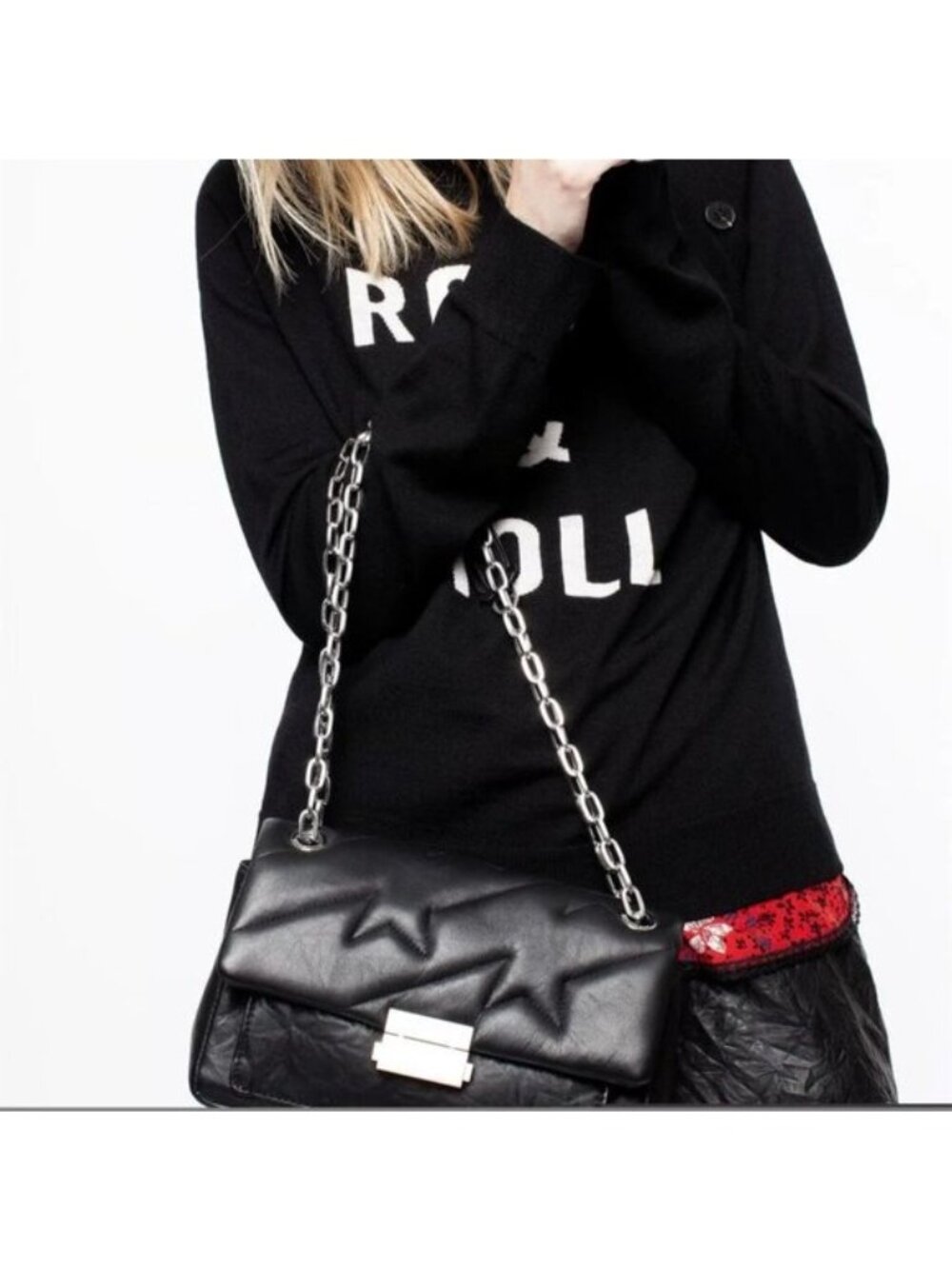 Zadig & Voltaire Rock Stardust Black Leather Ziggy Chain Crossbody Bag Quilted